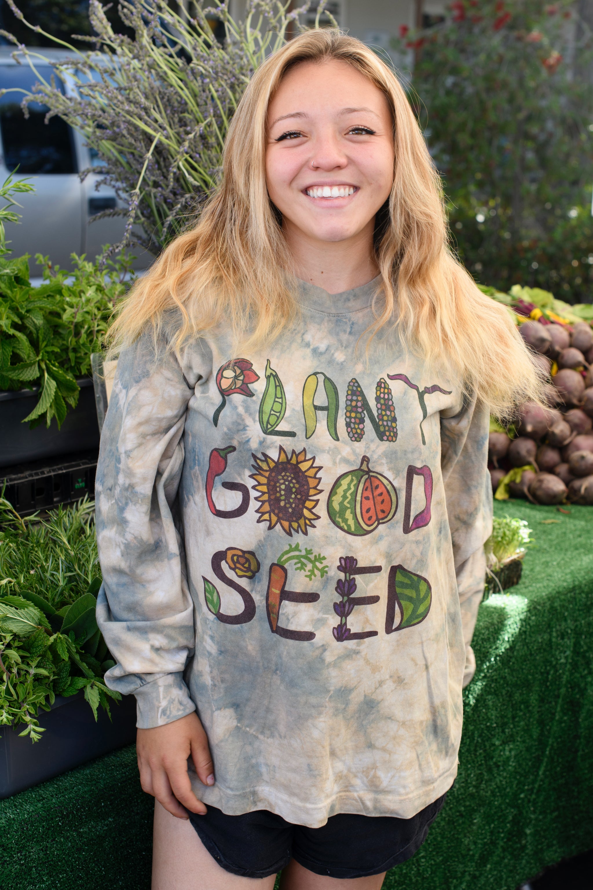 gardens & seeds x co-op plant seeds half zip shirt Plant Good Seed x Ride or Dye Long Sleeve Logo Shirt