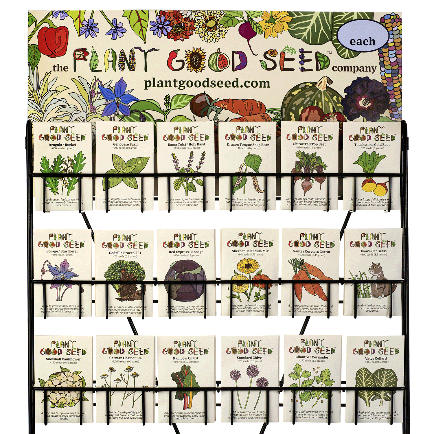 vegetable and plant seeds Retail 48 Variety All Metal Seed Rack (Five Packets Each) Metal Rack with 240 Packets (Black Frame)