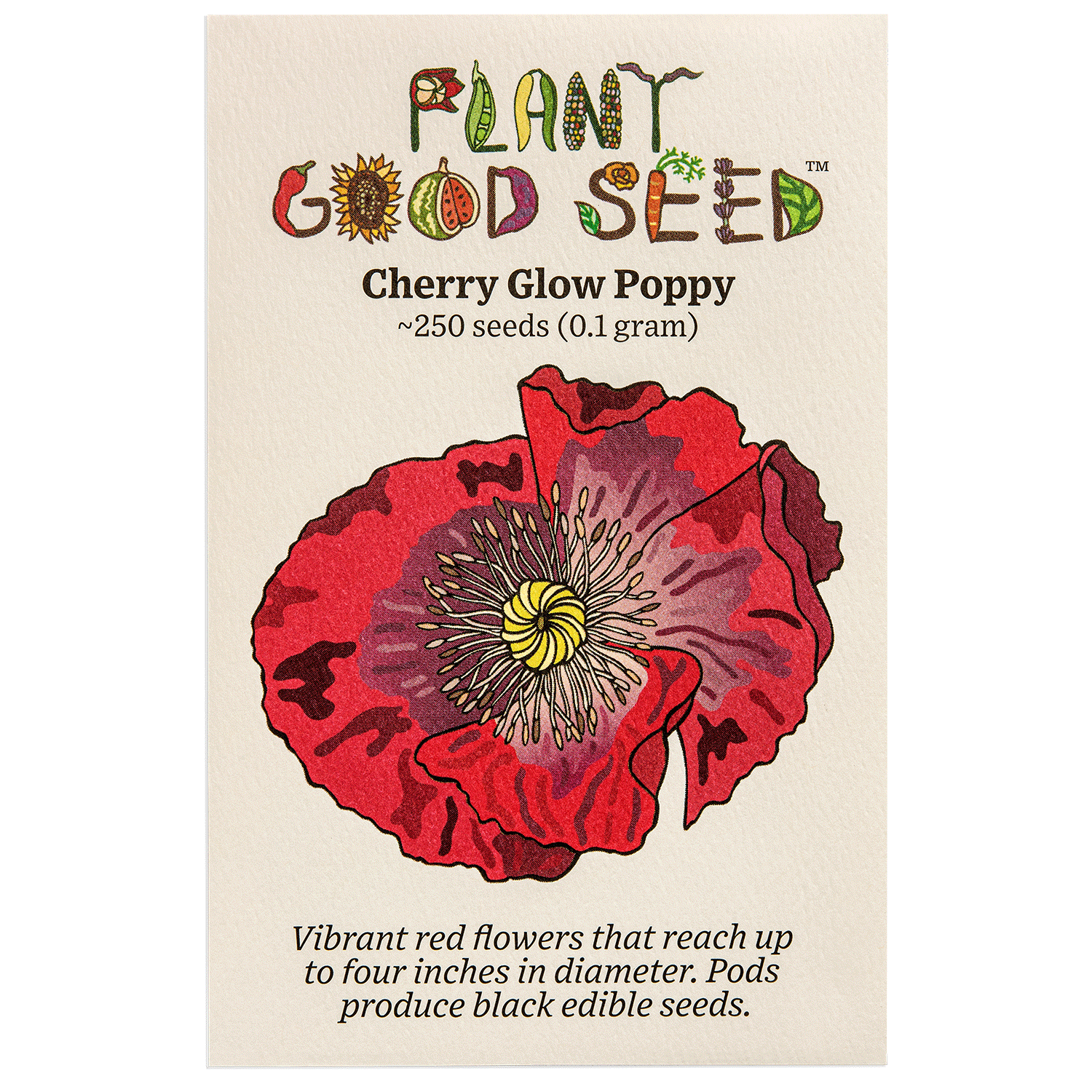 red poppy seeds for planting Cherry Glow Poppy Packet: 250 Seeds (0.1 gram), OG